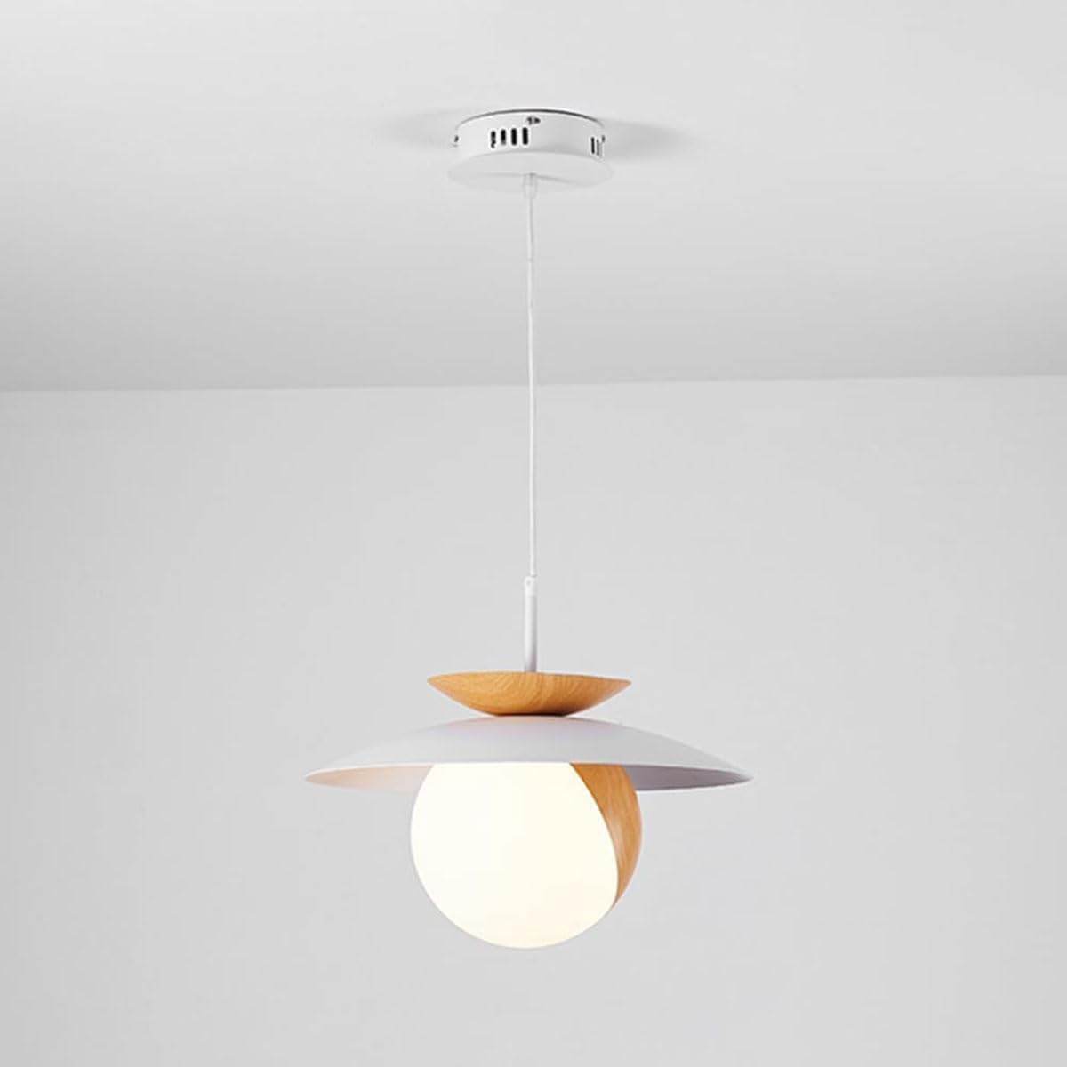 Lámpara colgante Mid-Century crema con brazo articulado de metal minimalista