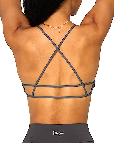 Image of Danysu Backless Sports Bra Soft Workout Tops with Removable Padded Yoga Training Bras Strappy Going Out Top