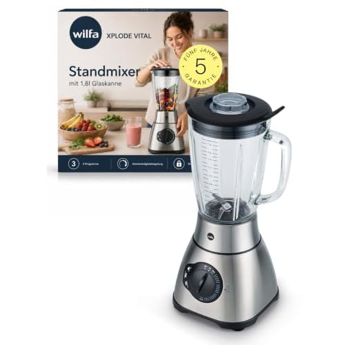 Wilfa XPLODE Vital Standmixer – 1800 Watt – 3 Programme: Smoothie, Ice Crush, Intervall – 1,8 Liter Glasbehälter, silber