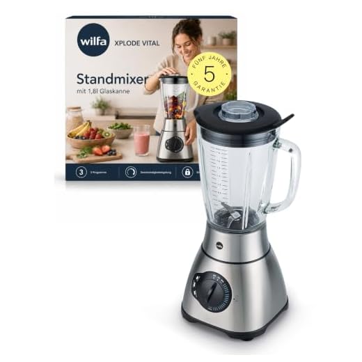 Wilfa XPLODE Vital Standmixer – 1800 Watt – 3 Programme: Smoothie, Ice Crush, Intervall – 1,8 Liter Glasbehälter, silber