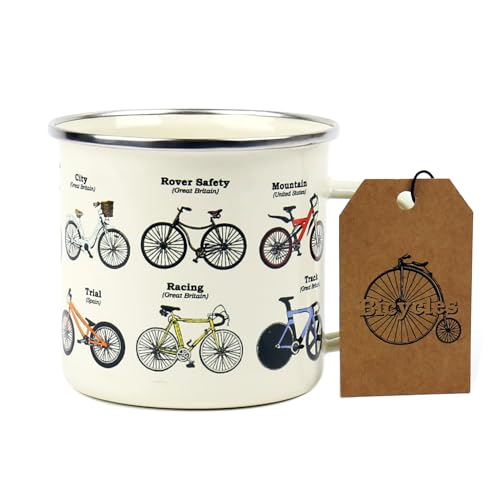 Gift Republic Bike Enamel Mug – 17 oz Bicycle Camping Coffee Cup – Lightweight Carbon Steel Mug with Cycling Design (Hand Wash Only)