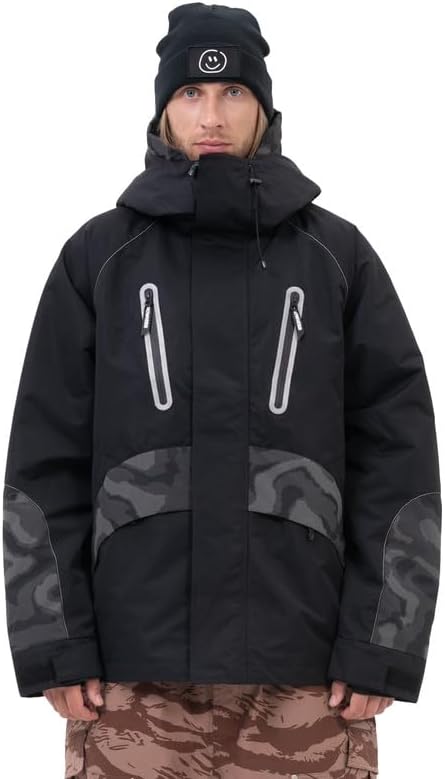 Snowshred Men's Camo Reflective Snow Jacket Waterproof Warm Ski Coat Hooded Snowboard Mountain Jacket for Winter Outdoor