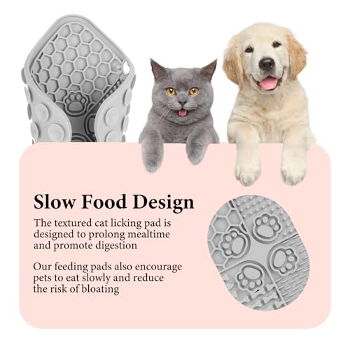 2 STK Schleckmatte Katze, 20x20 cm Leckmatte Hund Schleckmatte Hund mit Saugnäpfen, Futtermatte für Butter, Joghurt Hundespielzeug, zur Langsames Essen, mit Spatel/Bürste