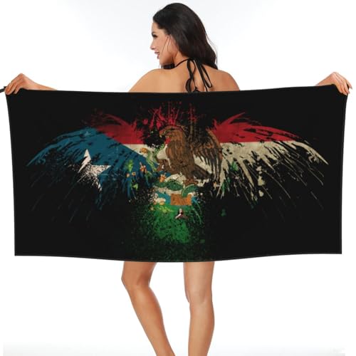 Mexikanische Flagge, Mittelamerika, Adler Strandtuch, Leicht Duschtücher Schnell Trocknend Picknickdecke Für Herren Sauna Yoga 80X130Cm