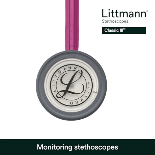 3M Littmann Classic III Monitoring Stethoscope, 5648, More Than 2X as Loud, Weighs Less, Stainless Steel Chestpiece, 27" Raspberry Tube - image 4