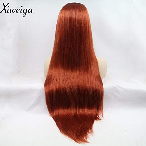 Xiweiya Long Cooper Red Straight Synthetic Red Wavy Lace Front Wigs Middle Part Wig Soft Hair Replacement Wig for Women Drag Queen Makeup 24 inch - Image 4