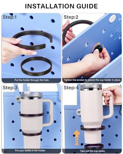 Image of Stanley Cup Holder Set with 4 Hooks, Carabiner Key Chain Holder Charms, Compatible with Stanley 30oz 40oz Cups and Bogg Bag Southern Beach Tote Bags Accessories (Black)