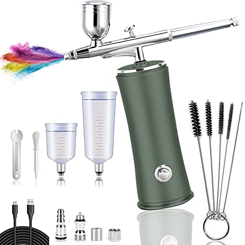 Cordless Airbrush Kit, Rechargeable Handheld Air Compressor Spray Gun Airbrush Kit for Nail Art, Cake, Make up, Tattoo, Face Paint and Model Painting