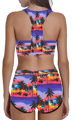 Women's 2 Piece Bandage Sporty Bathing Suit Scoop Neck Boyshorts Bikini Swimsuit4