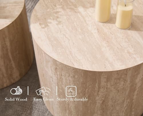 image for CIMOTA Round Wood Nesting Coffee Table Set of 2, Modern Circle Travert