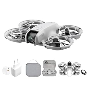 DJI Neo mit Zubehör, Mini Drohne mit Kamera 4K, 135g Selbstfliegende Drohne, Follow me funktion, Handstart, KI-Motivverfolgung, QuickShots (Ladestecker + Flash LED Lichter + Tragetasche)