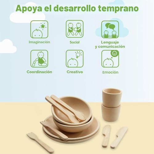 Set de platos, vasos y cubiertos PlanToys para bebés que aprenden a comer solos 4