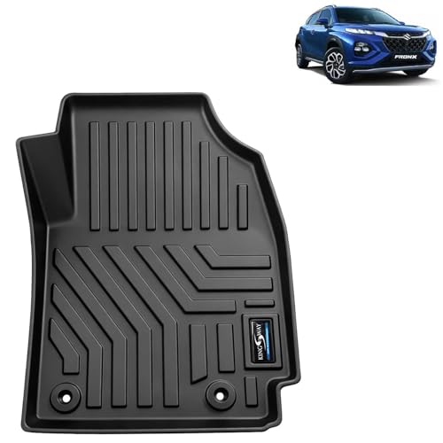 Image of KINGSWAY Accessories Custom-Fit TPE 5D Car Floor Mats Only Compatible with Maruti Suzuki Fronx | Year 2023 Onwards | Set of 3 Pcs | All Weather Anti Slip Foot Mat | Black | 2 Years Warranty