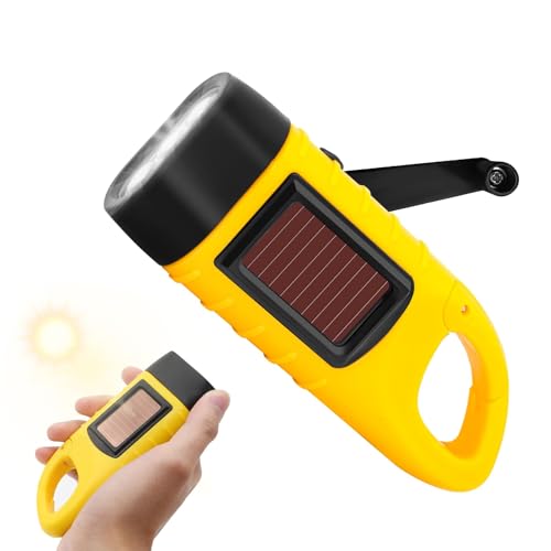 Yesimola Taschenlampe Kurbel Solar Taschenlampe LED Dynamo Taschenlampen mit Karabinerhaken, für Freien Camping Klettern Wandern,3 Hochhelle...