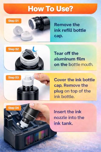 Image of ROHINK GT51 GT52 Ink Refill Dye Ink Compatible with HP Ink Tank 115, 310, 315, 319, 410, 415, 416, 419, 455, 500, 515, 530, 615, GT 5810, GT 5811, GT 5820 (70ml*4 Black)