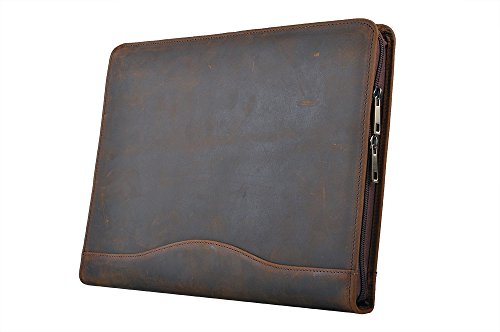Xiaozhi Vintage Crazy Horse Leather Padfolio, Zipper Portfolio Case Fits Letter-Size/ A4 Notepad And Documents, Tan, 10.0X10.0X13.0 In, (150403Pjj-Tan) #TOP8