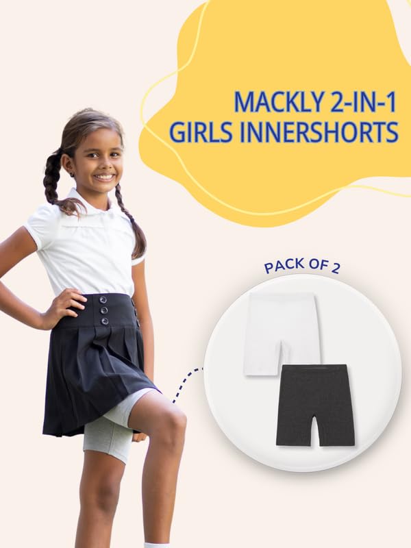 Image of mackly Girls Inner Shorts (Pack of 2) | 2-in-1 Seamless Panty Shorts with Gusset | Soft Breathable Base Layer for Dresses, Skirts