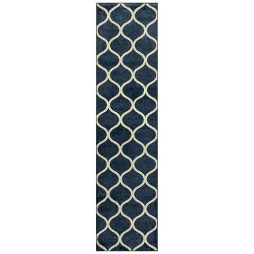 Maples Rugs Rebecca Moroccan Trellis Runner Rug - Made in USA - Washable, Non-Slip, Low Profile Indoor Rug for Hallway, Kitchen, and Laundry Room, 2' x 8', Navy/White