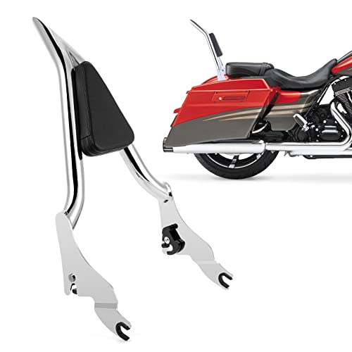 One-Piece Passenger Backrest Rear Sissy Bar With Cushion Pad Compatible With Harley Touring Road King Street Glide Electra Glide Cvo Road Glide Flhr Flhx Flht Fltr 2009-2022 (18 Inches, Chrome) #TOP12