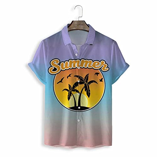 Chemise hawaïenne homme bleu dégradé à manches courtes et imprimé cocotier tropical Aloha
