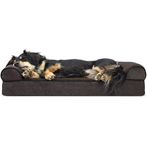 Furhaven Pet Dog Bed | Orthopedic Faux Fleece & Chenille Soft Woven Traditional