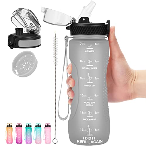 AIDEAMART 24 OZ Motivational Kids Water Bottle With Time Marker,Straw