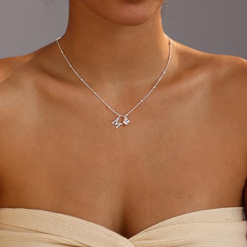 Initial Necklaces for Women,Cute Heart Letter Necklace Small Silver Necklace for Women Trendy Silver Jewelry2