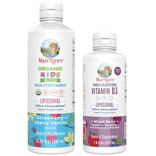 MaryRuth Organics Kids Multivitamin Liposomal (Strawberry Cherry & Vanilla) & Vitamin D3 Liposomal (Mixed Berry) Clean Label Project Verified® Vitamins for Immunity & Overall Wellness, Vegan, Non-GMO