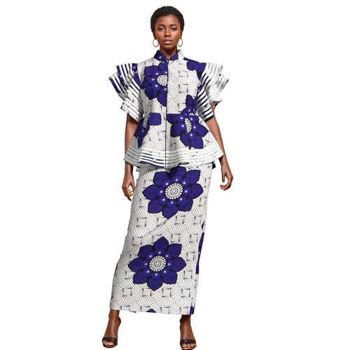 BAZINRICHE Women African Dresses Clothing Dashiki Dress Women Skirt Set Print Ankara Zipper Top