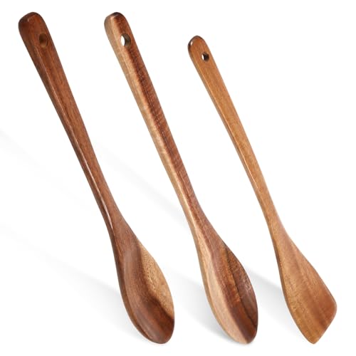 3 Stück Kochlöffel Holz Holzspatel Set, Honiglöffe Holz Runder Holzlöffel 30cm Holzkochlöffel Suppenlöffel Rührlöffel Löffel Langstielig Müslilöffel Eislöffel Holzlöffel Kochen Gewürzlöffel