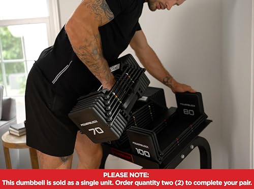 Image of PowerBlock Pro 100 Adjustable Dumbbell, Sold As A Single Unit 5-100 lb Dumbbell - Durable Steel Build, Innovative Workout Equipment, Strength Training