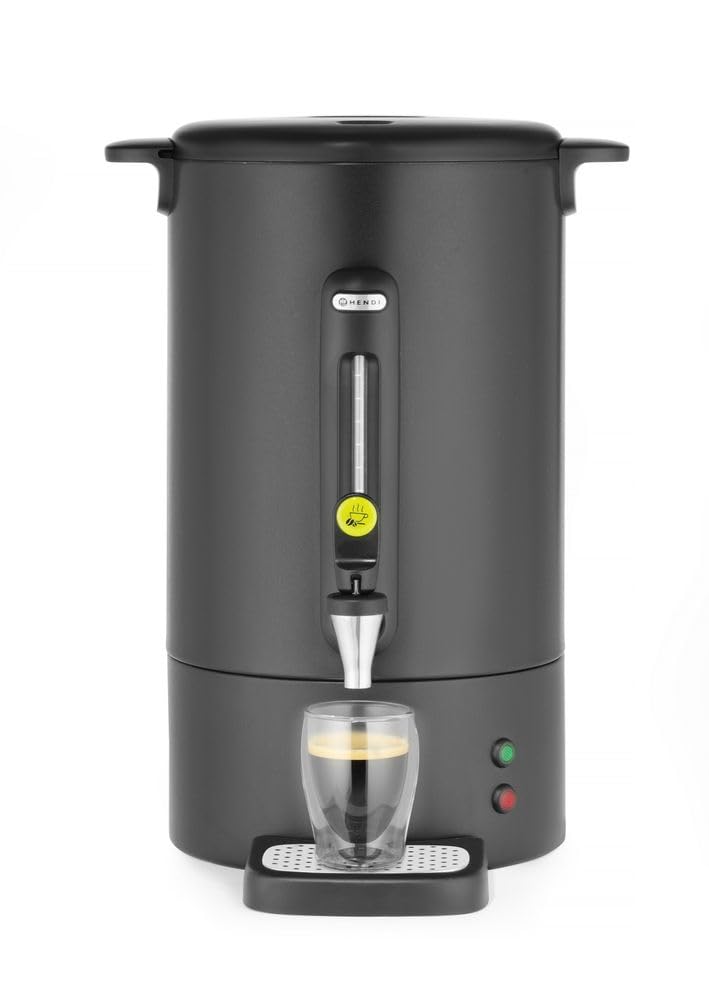 HENDI Percolateur à café 14L, cafetière à percolation avec paroi simple et robinet anti-gouttes, filtre intégré, 230V, 50/60Hz, 1750W, 357x380x(H) 502mm, noir mat, Inox, PP