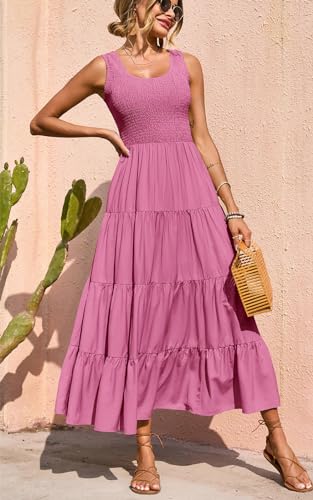 Image of PRETTYGARDEN Women's 2026 Casual Loose Plain Maxi Sundress Smocked Tank Dress Sleeveless Summer Beach Tiered Long Dresses