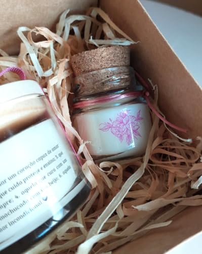 Kit Dia das Mães, 2 Velas Aromáticas em Cera Vegetal, Caixa de Presente Decorativa com fita de cetim