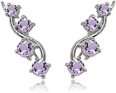 Amethyst Earrings for Women Sterling Silver Gemstone Vine Purple Climber Crawlers for Girls Teens Prom Bridesmaids Fashion Trendy Summer