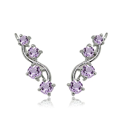 Amethyst Earrings For Women Sterling Silver Gemstone Vine Purple Climber Crawlers For Girls Teens Prom Bridesmaids Fashion Trendy Summer #TOP22