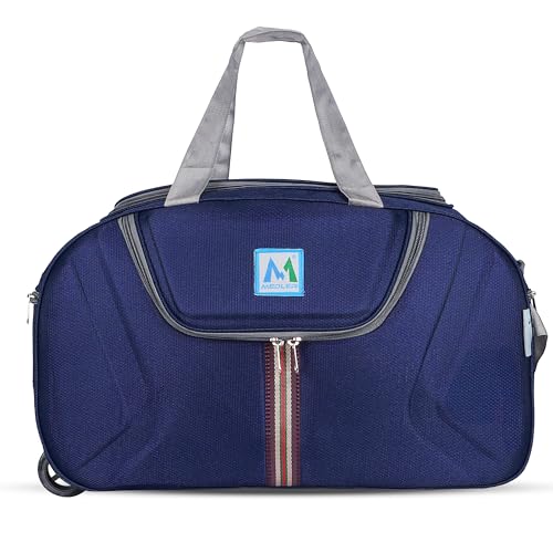 Image of M MEDLER Jerry Duffle Bag | Waterproof Strolley Duffle Bag | 2 Wheel Duffel Bag | Luggage Bag with Adjustable Strap (Navy Blue)