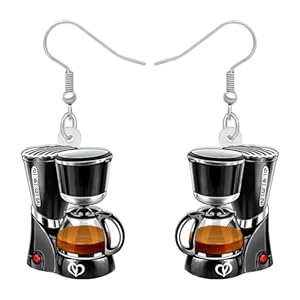 WEVENI Boucles d'oreilles en Acrylique Machine à Café Nouveauté Machine à Expresso Bijoux Bizarre Cadeaux Barista pour Femmes Amatrices de Coffee Maman (Café)