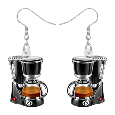 LONYOO Acrílico Divertidos Pendientes Máquina de Café Colgante Retro Vintage Joyería Cool Barista Regalos para Amantes del Café Mujeres Niñas Bebedores Mamá (Gris) | Ya disponible en tu tienda friki favorita! En mundofriki.es!