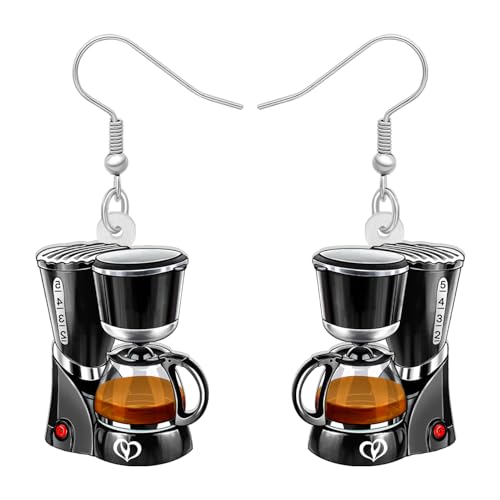 BONSNY Acrylic Dangling Novelty Fun Black Coffee Machine Earrings Hypoallergenic Designer Jewelry Gifts For Women