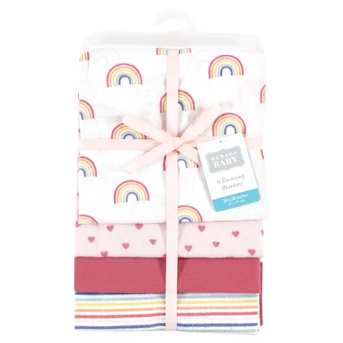 Image of Hudson Baby Unisex Baby Cotton Poly Flannel Receiving Blankets, Creative Rainbow, One Size