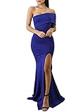 ZKESS Women's Off The Shoulder One Sleeve Slit Maxi Party Prom Dress