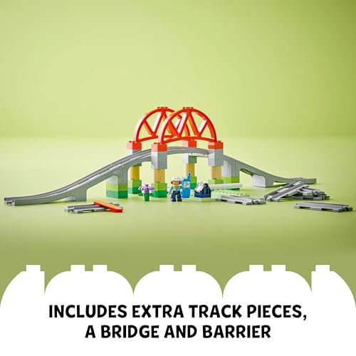 LEGO DUPLO Train Bridge and Tracks Expansion Set - Educational Learning Toy for Toddlers - incl. 8 Track Pieces, a Bridge, Barrier & an Action Brick - Gift for 2+ Year Old Boys & Girls - 10426 - Image 4