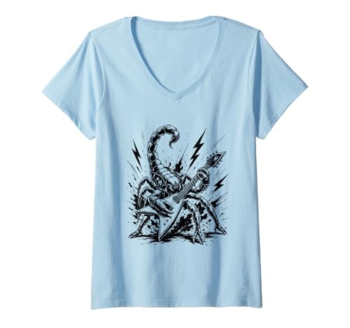 Women's Wild Scorpion Electric Guitar Heavy Metal Rock V-Neck T-Shirt