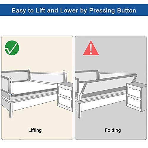 Liusin Bed Rails for Toddlers and Kids - Extra Long Height Adjustable Safety Bed Rail Guard Vertical Down Lifting with Lockable Buckle for Kids Twin, Double, Queen & King Size Bed(59 inches)