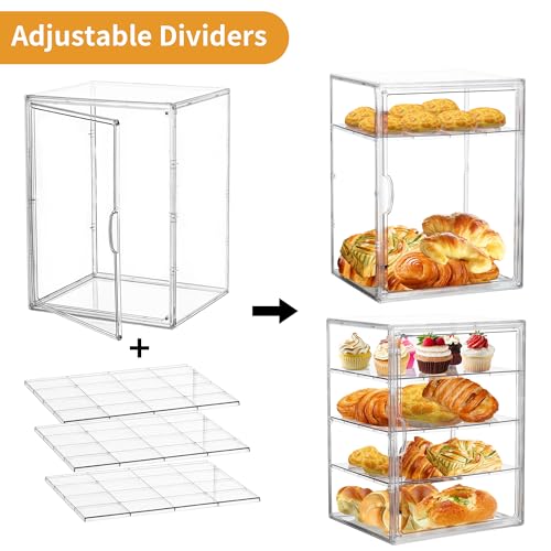 Image of Pastry Display Case, 4 Layers Clear Bread Box for Kitchen Countertop