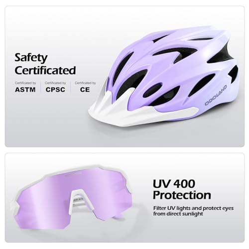Image of Odoland Adult Bike Helmet with Cycling Sunglasses Set for Men & Women | Safety Certified Bicycle Helmet, UV Protection Glasses, Adjustable Dial for Mountain, Urban, Skating, Road, City Commuting