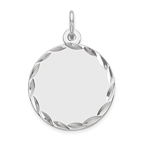 Solid 925 Sterling Silver Eng. Round Polish Front/Back Disc Charm Engravable Pendant - 23mm x 16mm