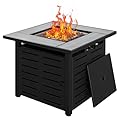 Aoxun 28" Propane Fire Pit Table Ceramic Top, 50000 BTU Outdoor Patio Heater with Lava Rocks, Rectangle Gas Fire Pits for Outside Patio with Removable Lid, Black