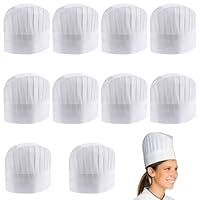 Ksvaye 10 Stück Kochmütze Einweg Kochhut Chefkoch Mütze Erwachsene Unisex Bäckermütze Kochhaube für Herren Damen Küche Hotel Backen Restaurant Kochen (Weiß)